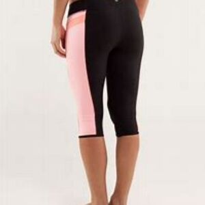 Lululemon Heat it Up Crop Orange Pop Black Coral Pop Orange Size 8 Rare